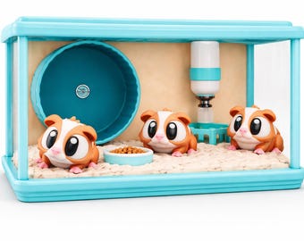 Flexi  Guinea Pig Diorama Set 3D Printed Hamster Cage Toy Mini Pet Habitat Cute Desk Decor Animal Playset Gift