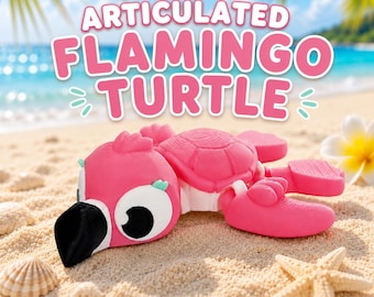 Articulated Flamingo Turtle | 3D Printed Beach Collectible, Fidget Toy
