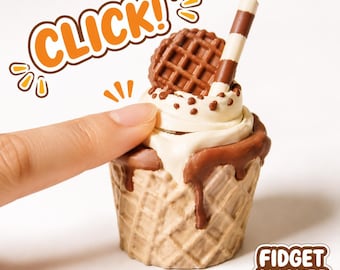 Ice Cream Fidget Clicker Keychain | 3D Printed Ice Cream Cone & Waffle Sundae Clicker | Sensory Keychain | Desk Fidget | Cute Gift