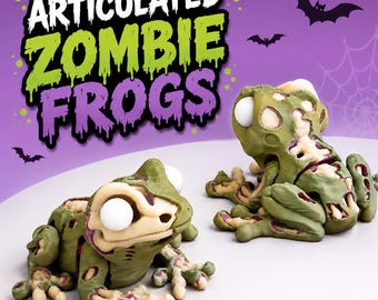 Articulated Zombie Frog Fidget Toy | 3D Printed Spooky Halloween Skeleton Frog (Keychain)