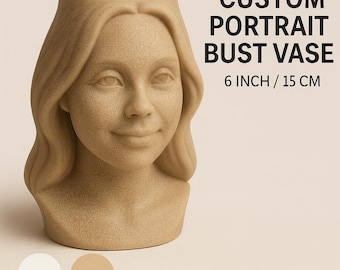 Custom Portrait Bust Vase – 6 Inch Personalized Face Planter – Memorial Keepsake, 3D Printed Sculpture Gift