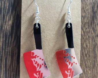 Gothic Bloody Axe Earrings: Halloween Scary Jewelry, Sterling Silver
