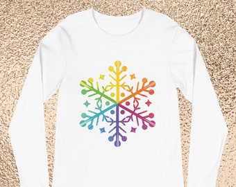 RAINBOW SNOWFLAKE Long Sleeve Tee | Holiday LGBTQ Apparel | Holiday Pride Clothing | Inclusive lgbtq Christmas Gift | Gay Christmas Gift