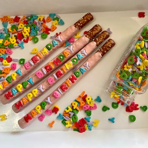 Happy Birthday Chocolate Covered Pretzels | Birthday food for Kids Girlfriend, Friend, Daughter | Birthday Party Favors | Birthday Food Gift