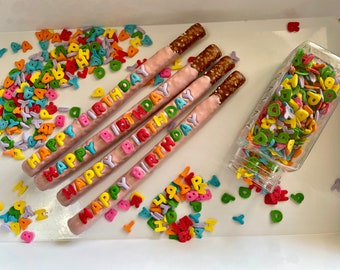 Happy Birthday Chocolate Covered Pretzels | Birthday food for Kids Girlfriend, Friend, Daughter | Birthday Party Favors | Birthday Food Gift