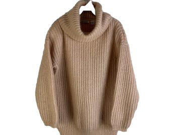 80s Womens Medium Mohair Knit Cowl Knit Baggy Shaggy Sweater Fairy Grunge, Womens Knit Sweater, Vintage Mohair Sweater, Cowl Neck Sweater