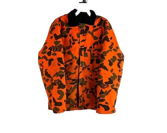 Abrigo de caza con cuello de pana de camuflaje naranja brillante de los años 90 para hombre, abrigo de camuflaje para hombre, abrigo de caza vintage, abrigo de calle