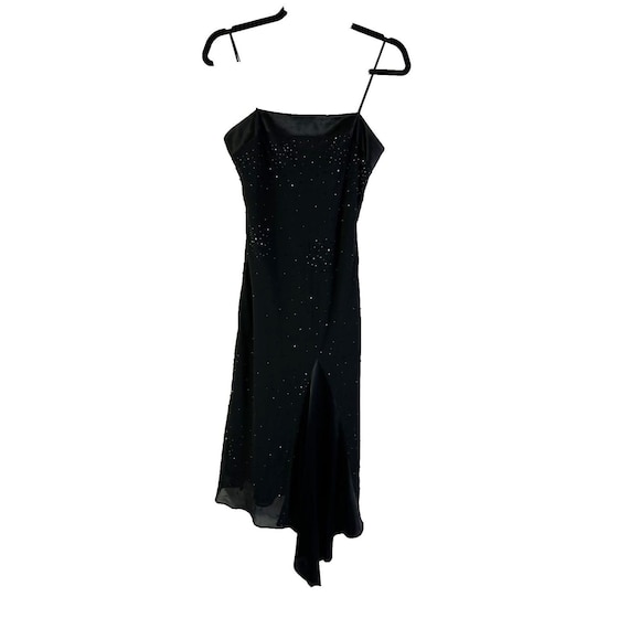 cachet formal dresses 90s Womens 4 Black Chiffon Satin Bias Slip Dress Whimsigoth, Vintage Cachet Dress, Womens Slip Dress, Whimsigoth Dress 982