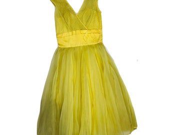 50s Womens Small Yellow Tulle Chiffon Cupcake Party Prom Dress Rockabilly, 1950s Cupcake Dress, Vintage Pin Up Dress, Prom Dress