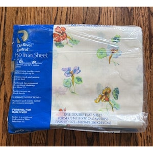 Dödslager NOS 70-tals dubbelt lakan regnbågsblommigt Cottagecore Fairy USA, Vintage blommiga lakan, dubbelt lakan, Dödslagerslakan