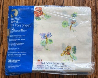 Deadstock NOS 70s Double Flat Sheet Rainbow Floral Cottagecore Fairy USA, Vintage Floral Sheets, Double Flat Sheet, Deadstock Sheets