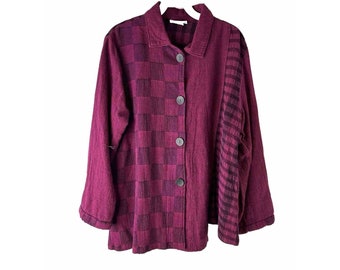 90er-Jahre-Damen-Medium-Mix-Print-Big-Button-Oversize-Knopfhemd USA Lagenlook, Damen-Oversize-Knopfhemd, Vintage Lagenlook-Knopfhemd