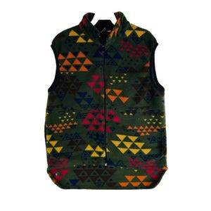 Vintage 90s Geometric Print Zip up Fleece Vest by Bear Ridge