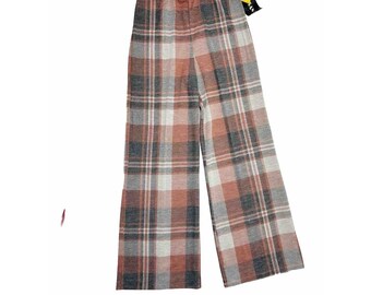 NOS 70s Womens 16 Large Rainbow Plaid Knit High Rise Wide Leg Pants Disco, Womens Wide Leg Pants, Vintage Plaid Pants, 1970s Womens Pants
