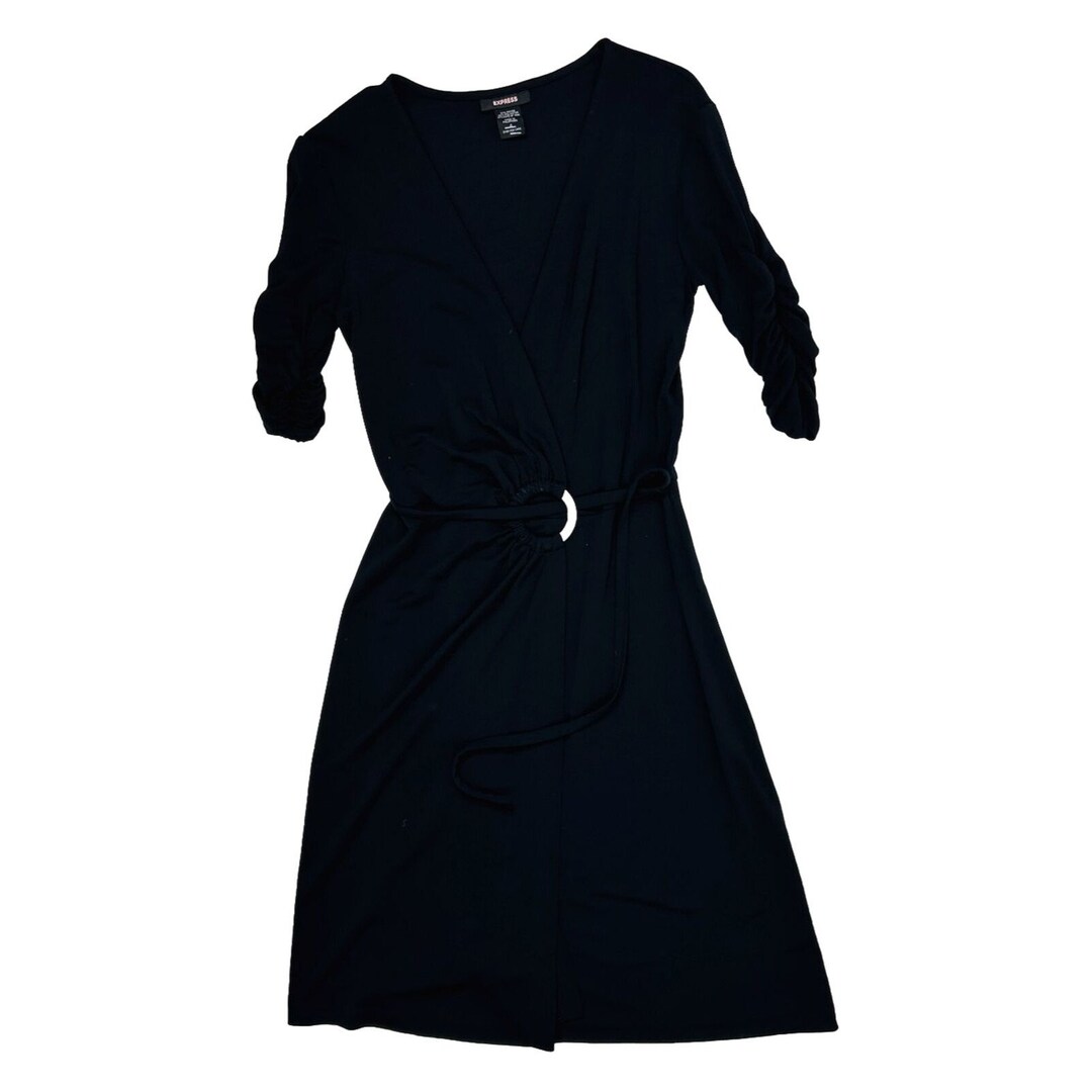 express black wrap dress Express Small Long Sleeved Wrap Top Little Black Dress Flared Skirt EUC