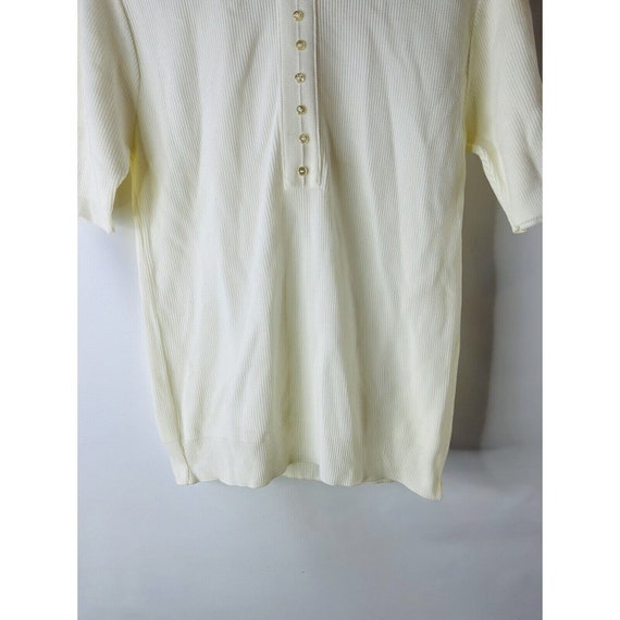 70s Womens Large Button Henley Blouse Shirt White… - image 5