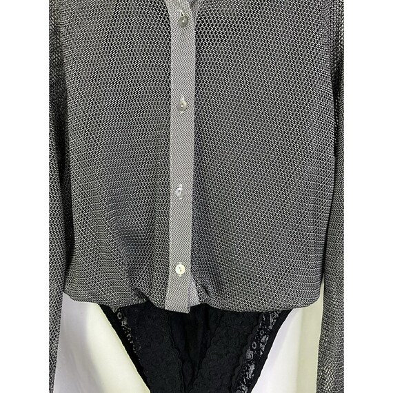 80s Womens Medium Button Front Mesh Bodysuit Rave… - image 4