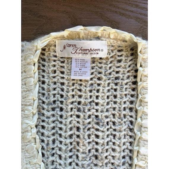 80s Womens Medium Wool Knit Patchwork Cardigan Sw… - image 2