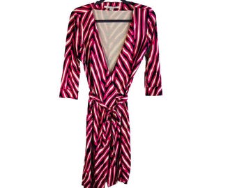 Y2K Diane Von Furstenburg Silk Pink Wrap Dress Womens 8, Diane Von Furstenburg Wrap Dress, Womens Silk Dress, Y2K Dress