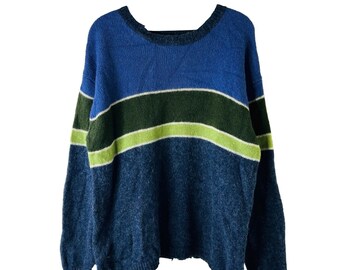Y2K Womens XL Wool Color Block Lightweight Crewneck Sweater, Womens Color Block Sweater, Vintage Lightweight Sweater, Color Block Sweater