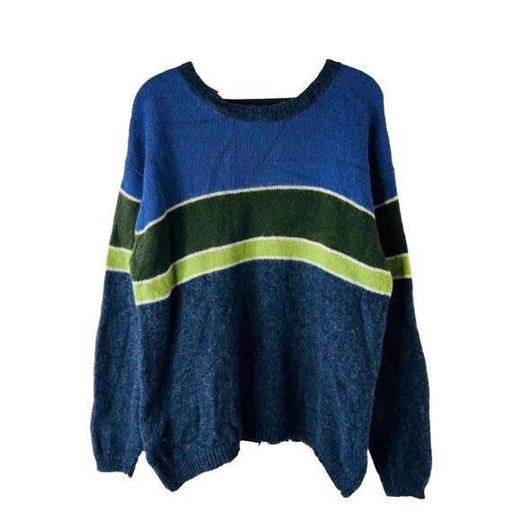 Y2K Womens XL Wool Color Block Lightweight Crewneck Sweater, Womens Color Block Sweater, Vintage Lightweight Sweater, Color Block Sweater