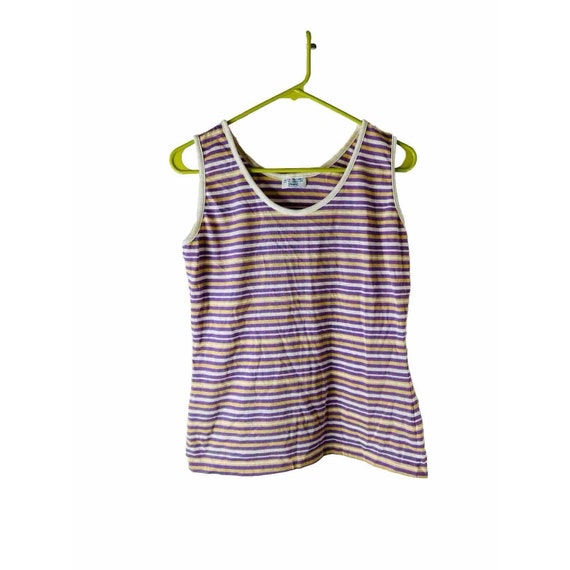 70s Womens Large Rainbow Micro Stripe Sleeveless … - image 1