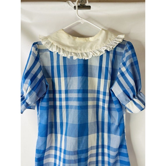 80s Womens Medium Picnic Plaid Puff Sleeve Button… - image 9