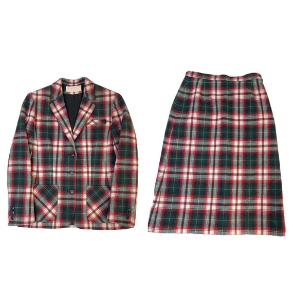70s Pendleton Womens 8 Wool Tartan Holiday Plaid Blazer Skirt Suit Set USA 1970s Pendleton Skirt Suit Vintage Pendleton Suit Plaid Suit