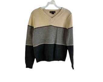 90s Womens Small Wool Color Block Baggy Crewneck Sweater Grunge, Womens Knit Sweater, Vintage Wool Sweater, Grunge Sweater