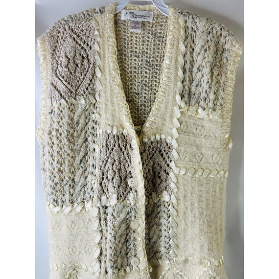 80s Womens Medium Wool Knit Patchwork Cardigan Sw… - image 4