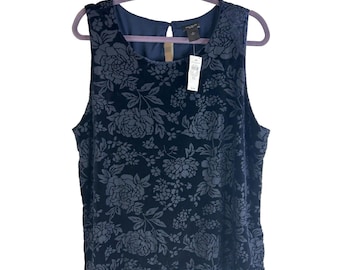 Camiseta sin mangas de terciopelo negro desgastado para mujer NOS Y2K XL, con estampado floral, estilo gótico, top desgastado para mujer, top gótico vintage, top de terciopelo