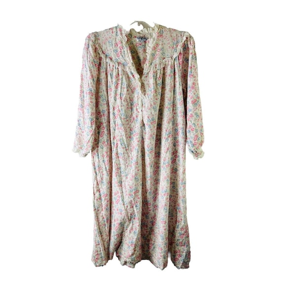80s Lanz of Salzburg Womens Large Floral Lace Trim Flannel Granny Gown Lanz of Salzburg Nightgown Womens Flannel Nightgown Granny Gown Etsy Canada