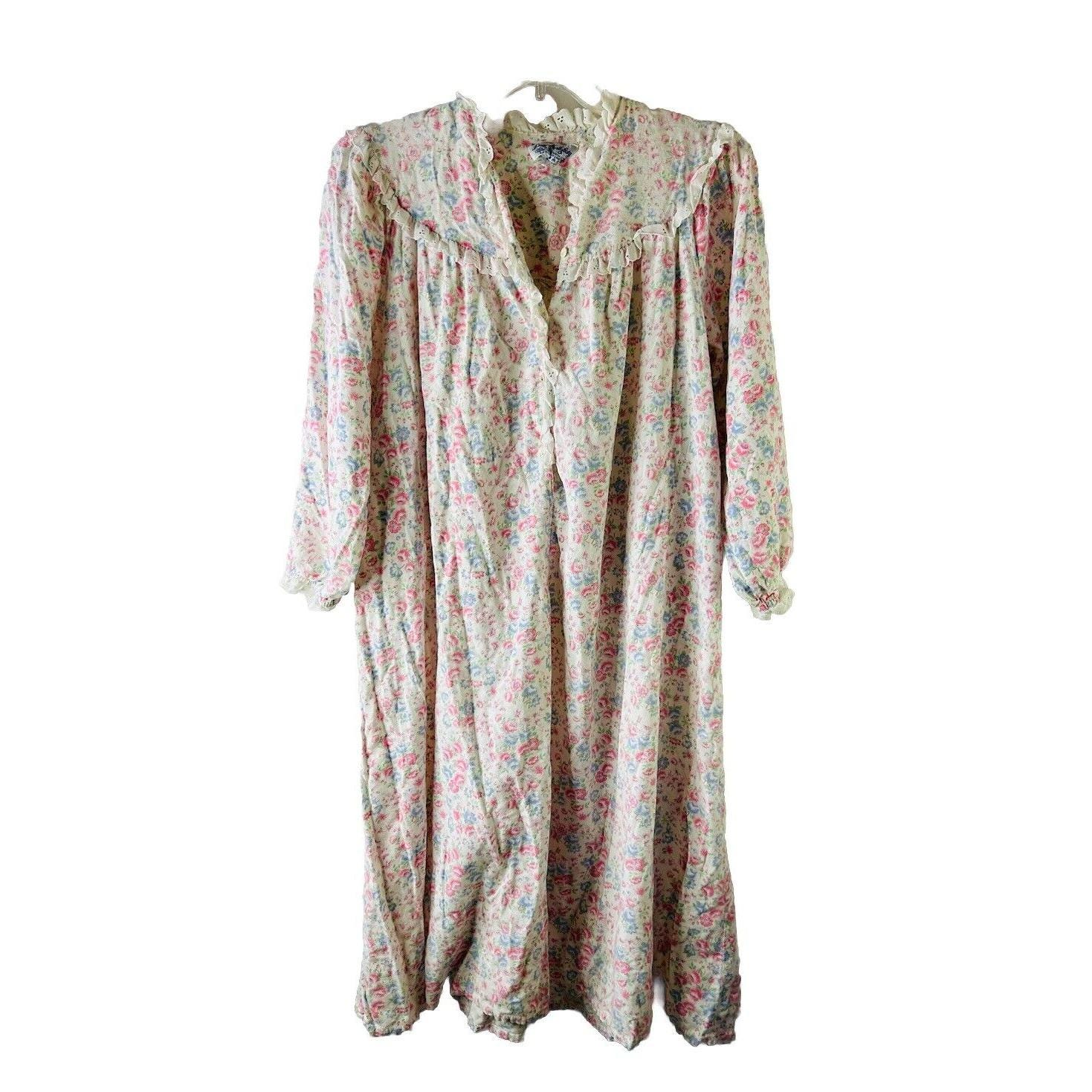 Plaid Nightwear Long Cotton Flannel Granny Nightgown 80s Lanz Of