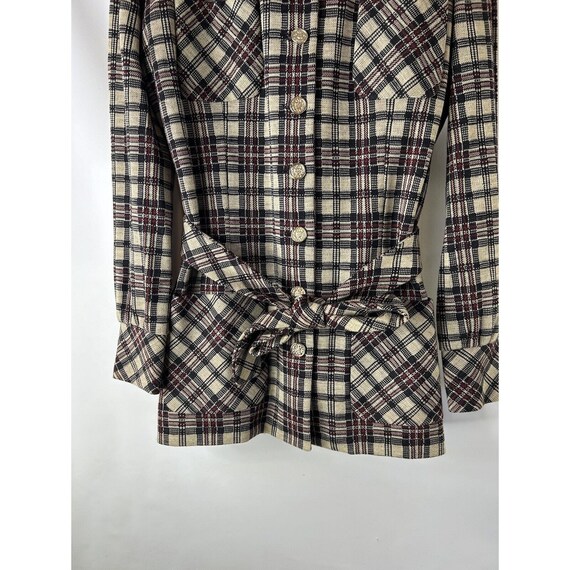 NOS 70s Womens 12 Plaid Knit Belted Jacket Blazer… - image 10