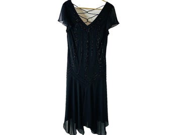 Vestido camisero con pañuelo y adornos negros para mujer Y2K 16, vestido Whimsigoth Fairy, vestido vintage con dobladillo de pañuelo, vestido Whimsigoth, vestido camisero Y2K