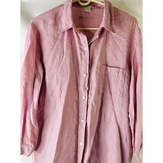 90s Womens XL Linen Button Front Blouse Shirt Pur… - image 4