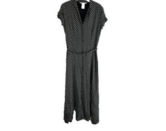 90s Womens 8 Silk Button Front Belted Flowy Midi Dress Grunge Money, Womens Silk Dress, Vintage Button Front Dress, Grunge Dress