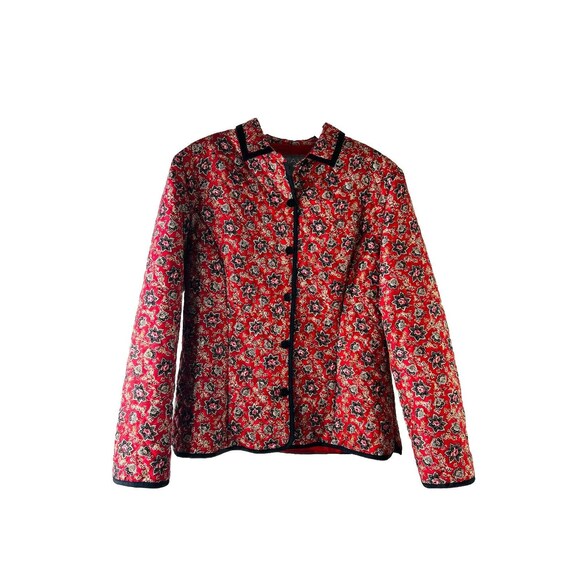 90s Womens Small Petite Silk Floral Quilt Coat Quilted Jacket Boho, Vintage Quilt Coat, Womens Silk Jacket, Floral Jacket
