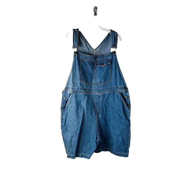 Y2K Womens 2XL 22W Baggy Denim Jean Short Bib Overalls Shortalls, Womens Short Bib Overalls, Vintage Denim Shortalls, Baggy Overalls