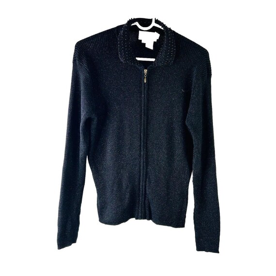 Pull Femme Vintage UVA Noir Brodé De Paillettes Taille M - Manches Chauve-souris