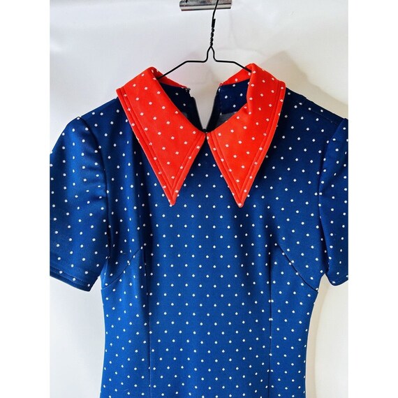 70s Womens Small Color Block Polka Dot Pointed Co… - image 2