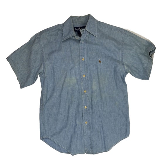90s Ralph Lauren Womens Small Chambray Denim Faded Short Sleeve Button Shirt,  Ralph Lauren Womens Button Shirt, Vintage Chambray Shirt 