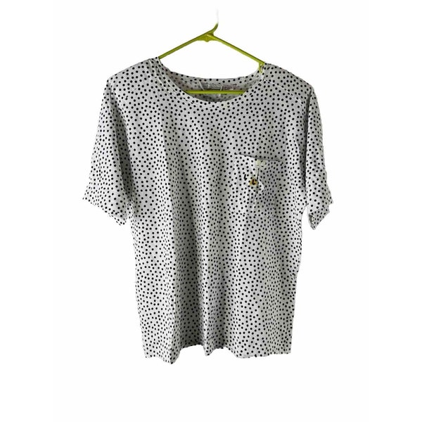 NOS 80s Womens Large Polka Dot Print Baggy Pocket T Shirt Streetwear Artsy, Vintage Baggy T Shirt, Womens Polka Dot Blouse, Oversized Shirt