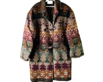 Vintage 80s Eddie Bauer Jacket Coat Womens Size XS Red Wool Aztec