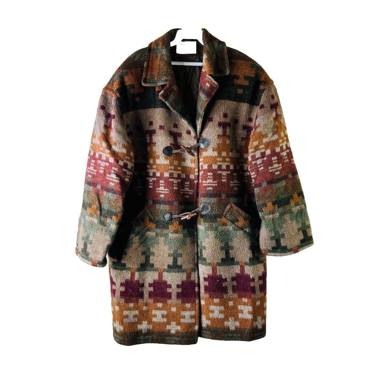 90s Womens 14 Wool Navajo Southwestern Toggle Coat Western Cowgirl