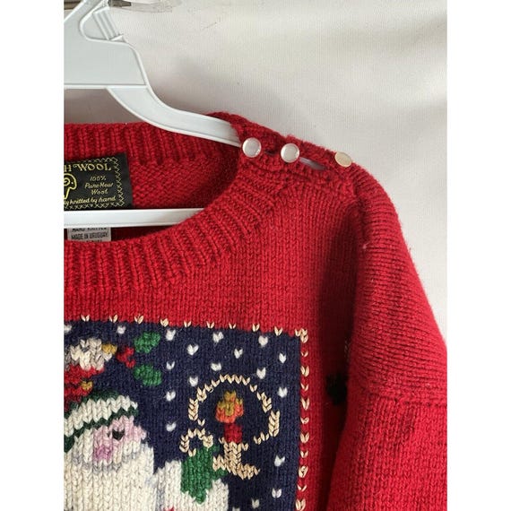 90s Womens Large Hand Knit Wool Santa Clause Christmas Sweater, Womens Knit Sweater, Vintage Wool Christmas Knit Sweater, Ugly Christmas View 6