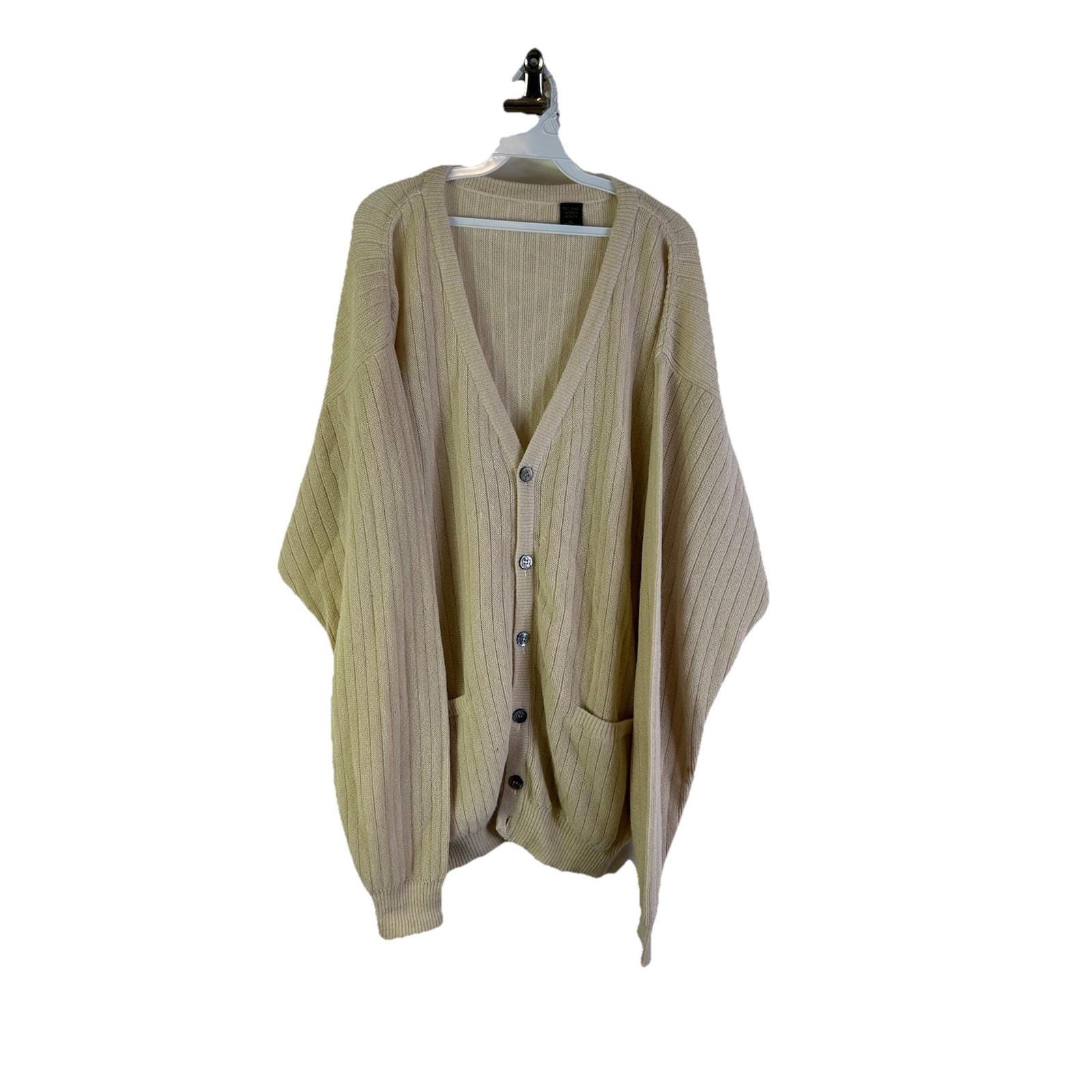 90s Mens XL Baby Alpaca Ribbed Knit Pocket Cardigan Sweater Preppy