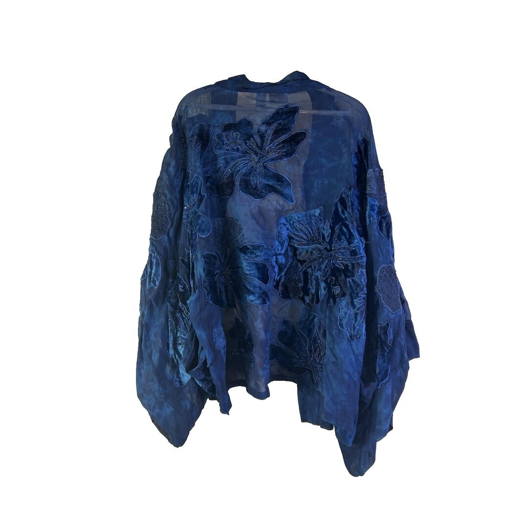 90s Womens Medium Large Burnout Velour Floral Kimono Jacket Deco Rave ...