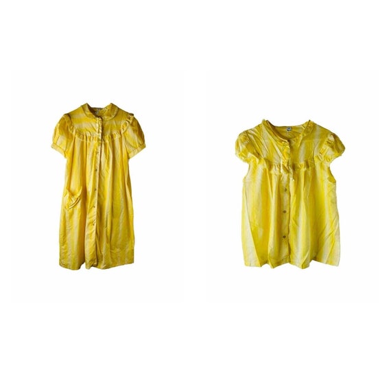 60s Womens Large Yellow Cotton Peignoir Nightgown 