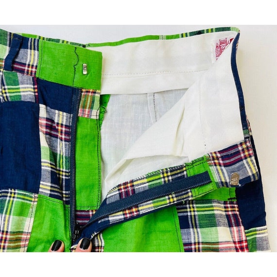 70s Womens XS India Madras Plaid Patchwork High Rise Pants, India